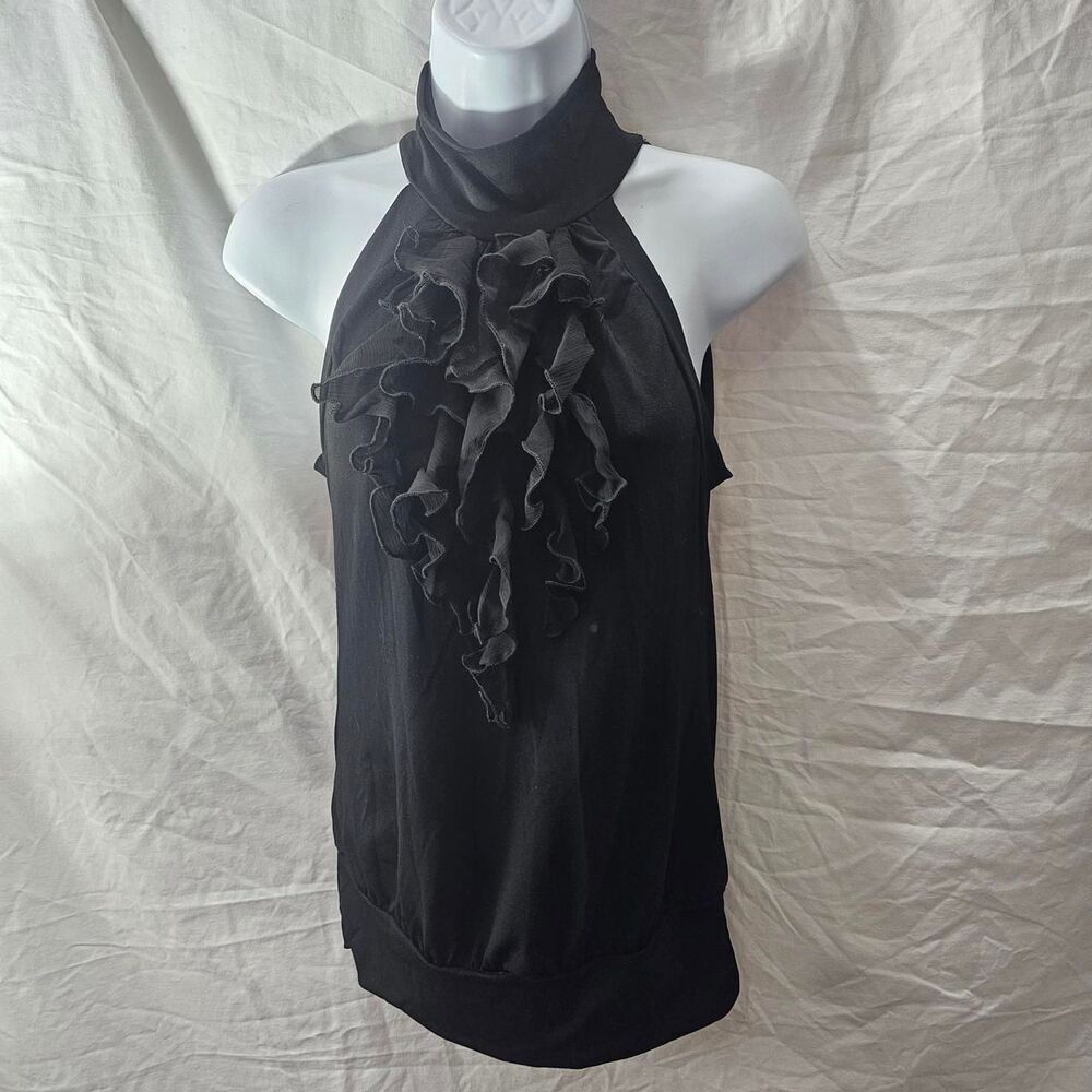 vintage y2k 2000s ruffle bust black Victorian gothic blouse - Picture 2 of 6